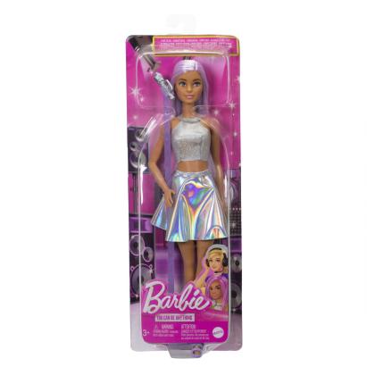 Păpușa Barbie Star Pop cu microfon, ținută strălucitoare, 3 ani+