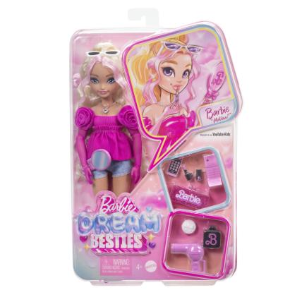 Papusa Barbie Dream Besties Malibu cu 11 accesorii de frumusete