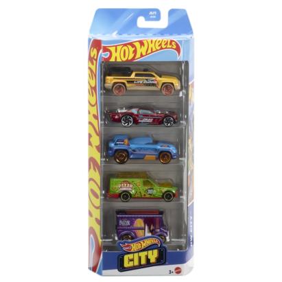 Set 5 masinute Hot Wheels City, modele multicolore pentru copii 3+