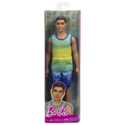 Papusa Ken Barbie Fashionistas brunet cu maiou ombre si pantaloni scurti din blugi