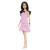 Papusa Barbie Fashionistas bruneta cu rochie roz in carouri