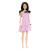 Papusa Barbie Fashionistas bruneta cu rochie roz in carouri