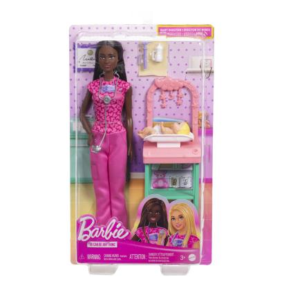 Set de joaca Barbie Doctor Pediatru bruneta cu bebelus si accesorii