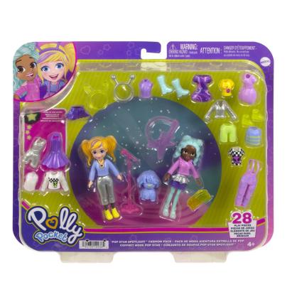 Set Polly Pocket cu 2 păpuși și accesorii fashion, 28 piese