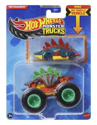 Hot Wheels Monster Trucks Motosaurus cu masinuta metalica bonus