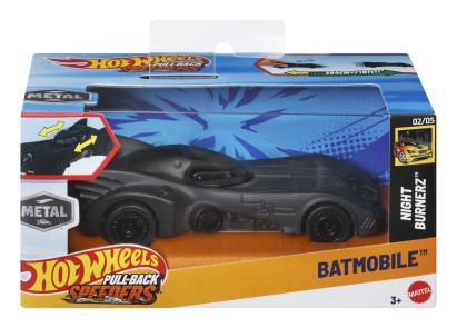 Masinuta Hot Wheels Batmobile Night Burnerz metalica cu pull-back, 1:43