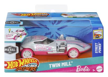 Masinuta metalica Hot Wheels Barbie Twin Mill cu pull back, scara 1:43