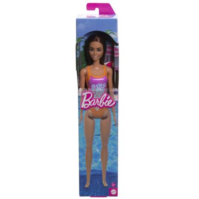 Păpușa Barbie brunetă cu costum de baie floral pentru joacă de vară