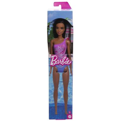 Păpușă Barbie brunetă cu costum de baie colorat, pentru joacă de vară