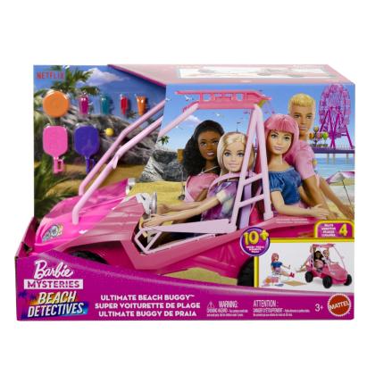 Masinuta buggy Barbie Mysteries de plaja cu accesorii, 4 locuri