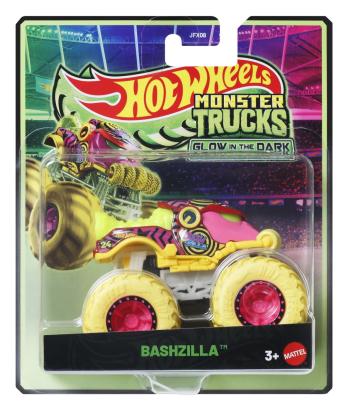 Masinuta Hot Wheels Monster Trucks Bashzilla Glow in the Dark, scara 1:64