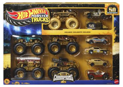 Set Hot Wheels Monster Trucks Bigfoot 50 Trophy Champions, 11 vehicule