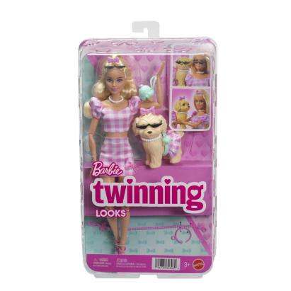 Papusa Barbie blonda cu catel si accesorii Twinning Looks Mattel