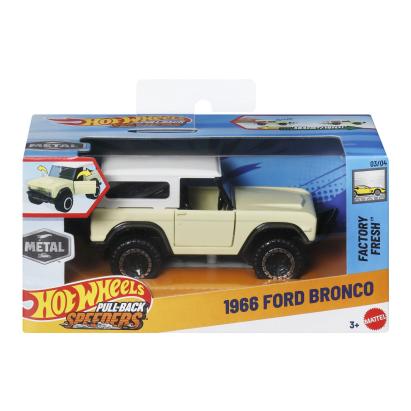 Masinuta Hot Wheels Ford Bronco 1966 metalica cu pull back, scara 1:43