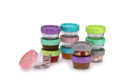 Set 12 recipiente din sticla pentru hrana bebe Melii, 59 ml, etanse