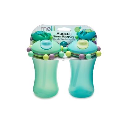 Set 2 căni cu pai anti-scurgere Melii Abacus, 340 ml, albastru și verde