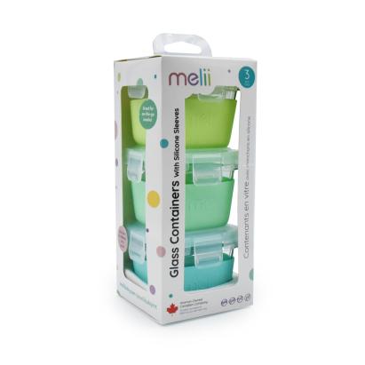 Set 3 recipiente din sticla 160 ml cu husa silicon, Melii Blue Mint Lime