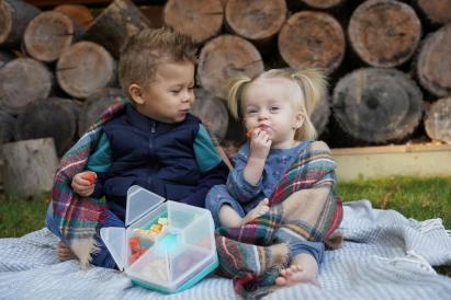 Cutie pentru gustări copii Melii Hexagon Snackle, 6 compartimente, roz