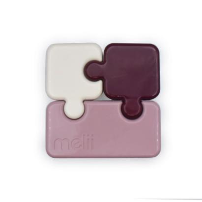 Cutie pentru gustari copii Melii Puzzle, 3 compartimente, roz ivoire mura