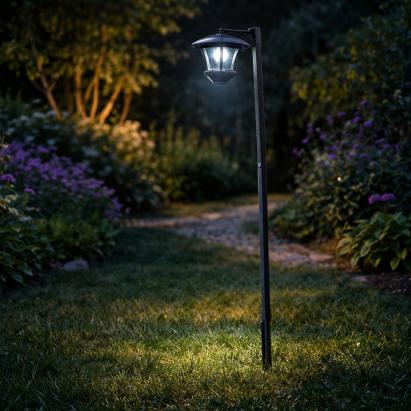Lampa solara gradina 2in1 tip stalp felinar, iluminat alei, LED alb rece, 155 cm, panou solar, IP44, negru Household NewTrend