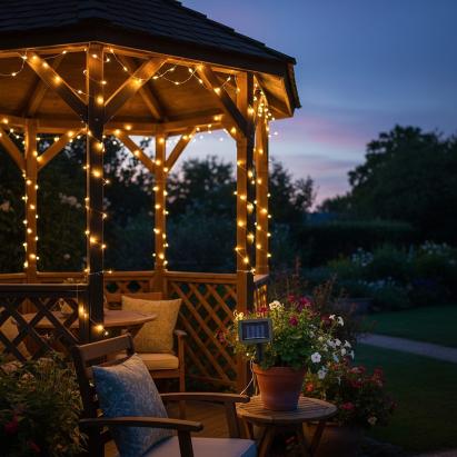 Instalatie luminoasa solara exterior 100 LED alb cald, cablu 12 m, 8 moduri iluminare, IP44, negru Household NewTrend