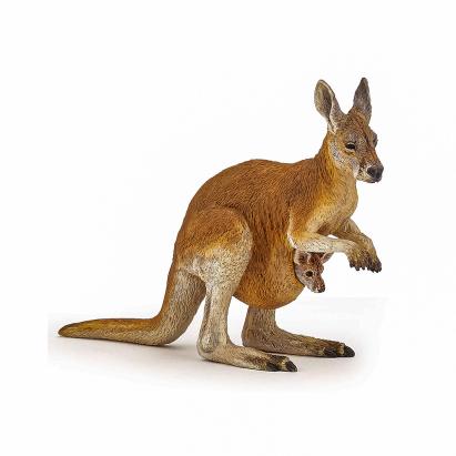 Figurină cangur cu pui Papo, animal sălbatic realist pictat manual
