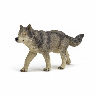 Figurina Papo Lup Gri realist, pictata manual, pentru copii 3+