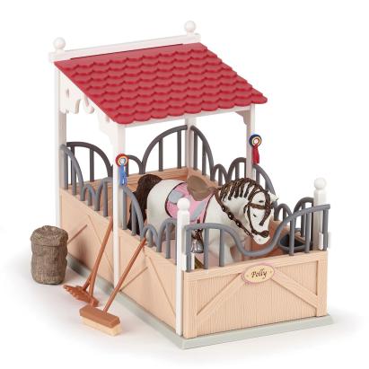 Set Papo boxă de spălat caii cu cal și accesorii, multicolor