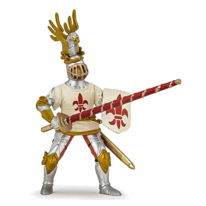 Figurina Papo Cavaler Crin Alb, cavaler medieval pictat manual