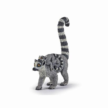 Figurina lemur cu pui Papo, pictata manual, pentru copii 3+ ani