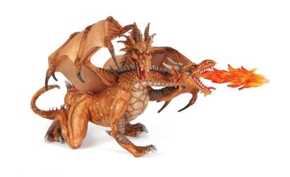 Figurina Papo Dragon cu Doua Capete Auriu pentru Joaca si Colectie