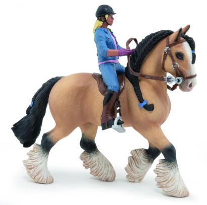 Figurină Papo cal Tinker cu călăreață, pictată manual, 3+ ani