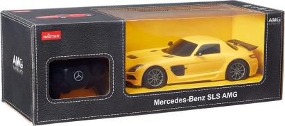 Mașină cu telecomandă Mercedes-Benz SLS AMG galbenă, scara 1:18