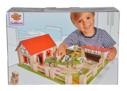 Ferma de jucarie din lemn 38x35 cm cu 21 accesorii pentru copii