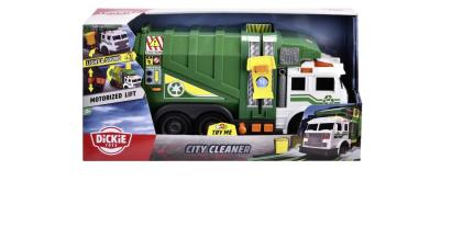 Mașină de gunoi Dickie Toys 39 cm cu lumini, sunete și lift motorizat