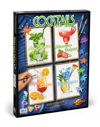 Kit pictură pe numere Schipper Cocktailuri, 4 tablouri 24x30 cm