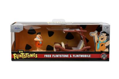 Set masinuta metalica Flintmobile 1:32 cu figurina Fred Flintstone