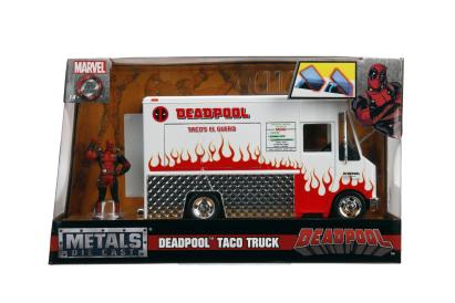 Set camion food truck Deadpool 1:24 cu figurină metalică