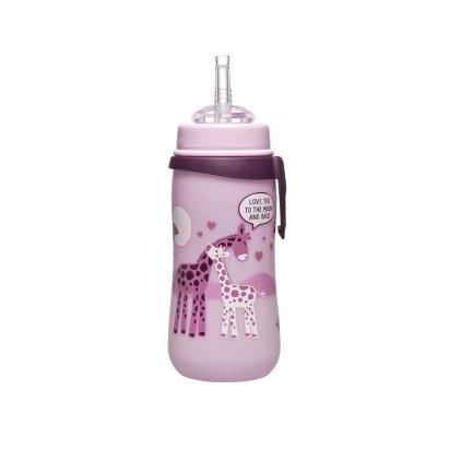 Cana de baut cu pai din silicon Straw Cup Girl, antipicurare, clip de prindere, 330 ml, de la 12 luni, nip 35068