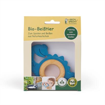 Jucărie pentru dentiție bebe Dinozaur din lemn și cauciuc natural