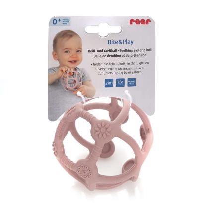 Jucarie pentru dentitie 2in1 din silicon roz pentru bebelusi 0+ luni Reer
