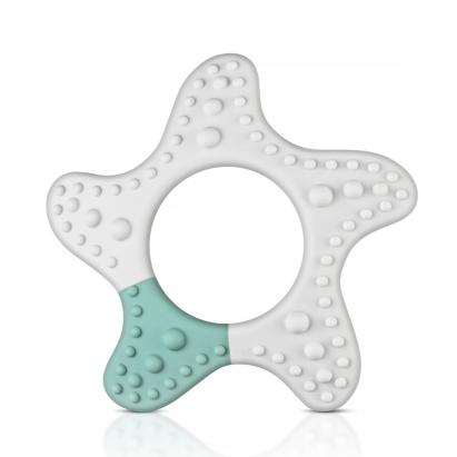 Inel de dentitie Star pentru bebelusi, din silicon, pentru masaj si calmare, 3+ luni, Reer 79233