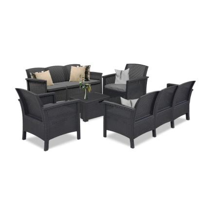 Set mobilier de grădină Leziter Venus II, 8 locuri, grafit, aspect ratan