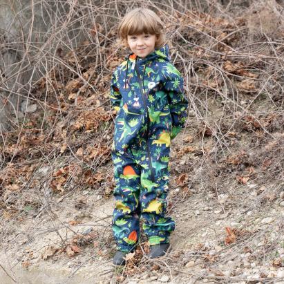 Salopeta impermeabila pentru copii Kidscare, cu protectie la vant si apa cu imprimeu Dinozauri - marime 92
