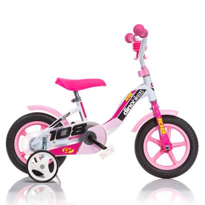 Bicicletă pentru copii Dino Bikes 108 Sport, 10 inch, alb cu roz