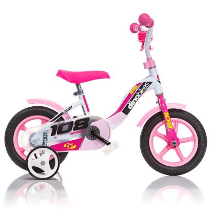 Bicicletă pentru copii Dino Bikes 108 Sport, 10 inch, alb cu roz