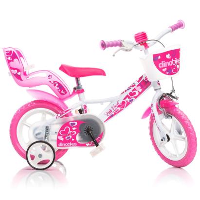 Bicicleta pentru copii Dino Bikes Little Heart 12 inch, alb si roz