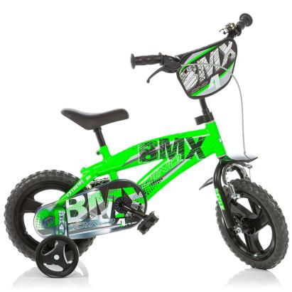 Bicicletă pentru copii Dino Bikes BMX 12 inch, verde, cu roți ajutătoare