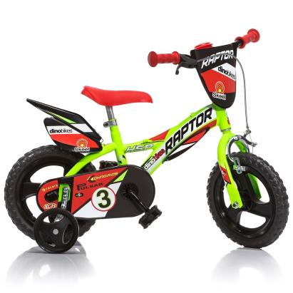 Bicicletă pentru copii Dino Bikes Raptor 12 inch, verde, cu roți ajutătoare