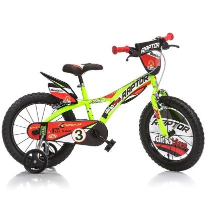 Bicicletă pentru copii Dino Bikes Raptor 16 inch, verde, cu roți ajutătoare